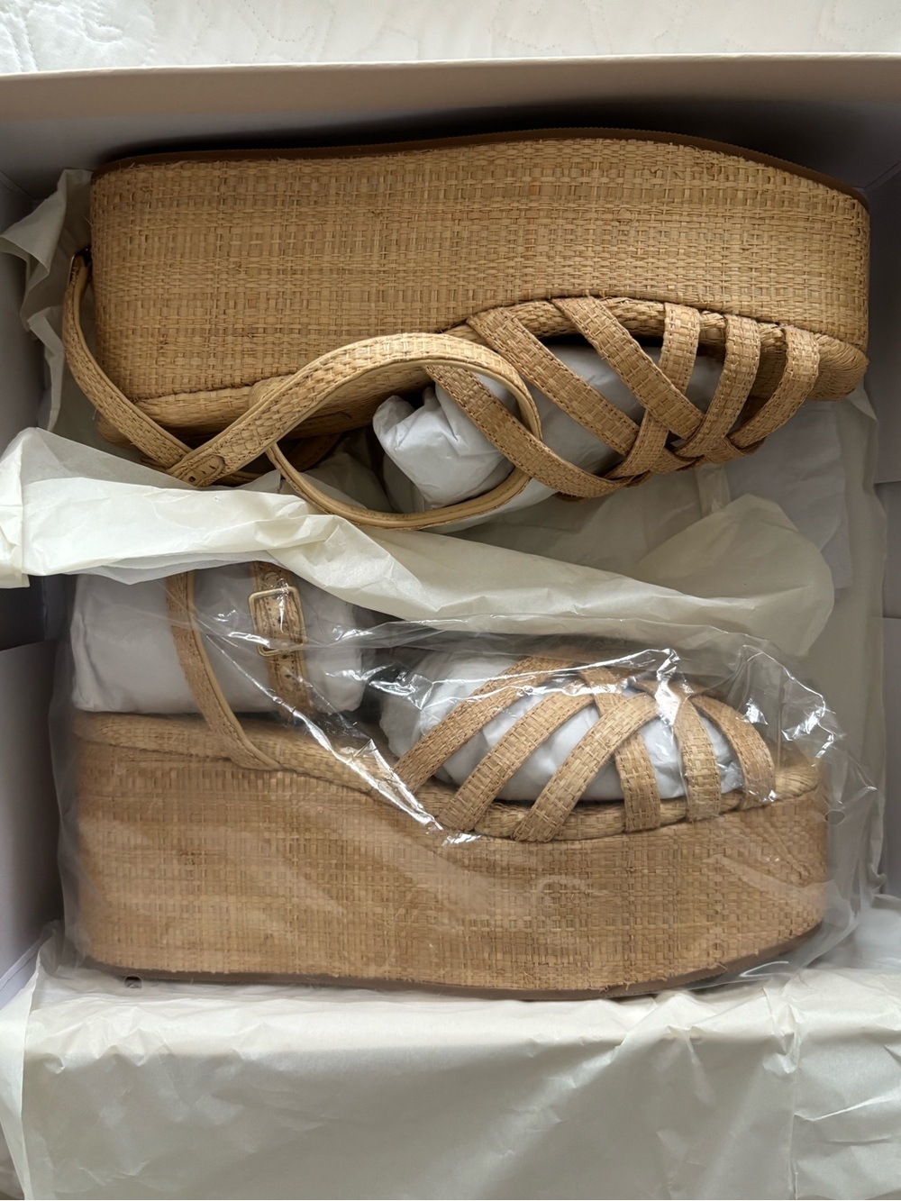 Loefeller Randall “Channing Natural Raffia Platform sandal” NEW WITH BOX